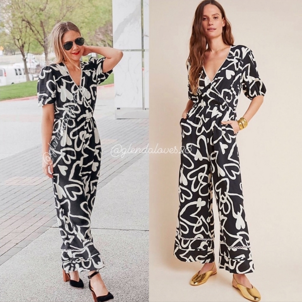 Anthropologie Heart Black And White Jumpsuit Size Large Used Read